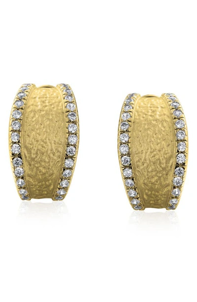 Bling Jewelry Hammered Textured Cz Half Huggie Earrings In Gold
