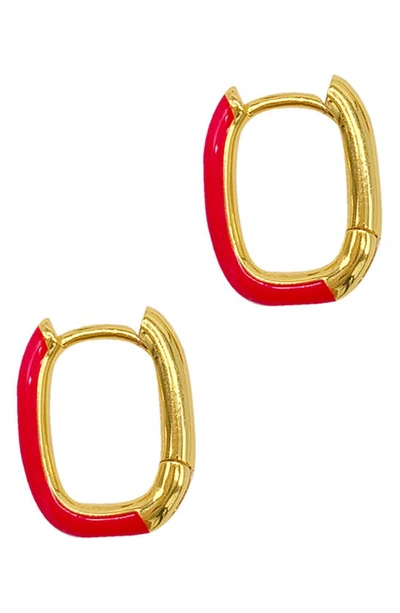 Adornia Pink Enamel Rectangle Huggie Hoops Earrings In Gold