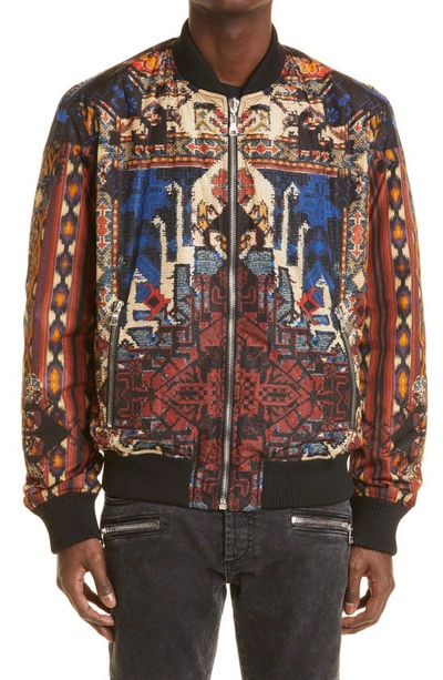 Balmain Reversible Patchwork Print Nylon Bomber Jacket In Multicolor
