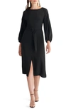 SACHIN & BABI ANNIE LONG SLEEVE BELTED CREPE DRESS