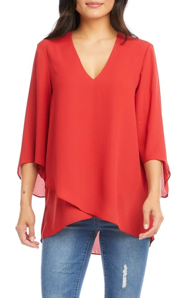 Karen Kane Asymmetric High/low Top In Tomato