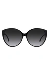 Fendi Fine 59mm Cat Eye Sunglasses In Shiny Black / Gradient Smoke