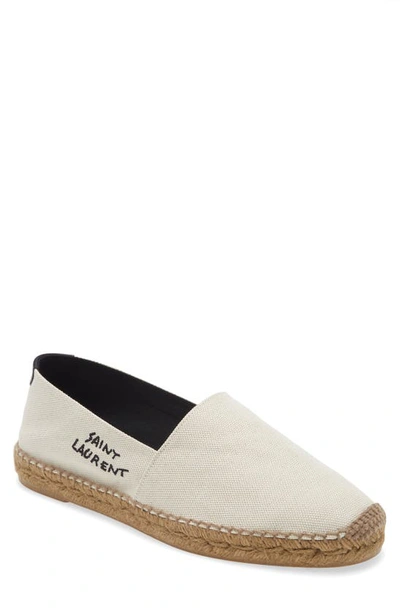 Saint Laurent Embroidered Espadrille Slip-on In Ecru/ Nero