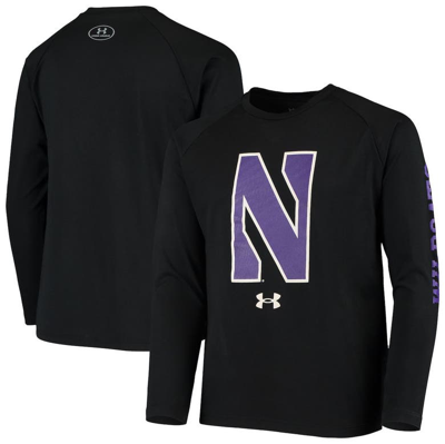 Under Armour Kids' Youth  Black Northwestern Wildcats 2-hit Raglan Performance Long Sleeve T-shirt