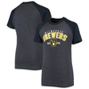 Stitches Youth  Heathered Navy Milwaukee Brewers Raglan T-shirt In Heather Navy