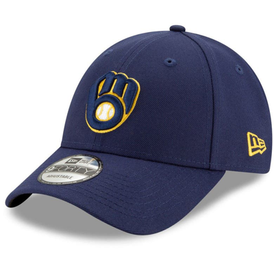 New Era Men's Navy Milwaukee Brewers Game The League 9forty Adjustable Hat In Navy/gold