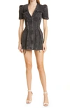 Retroféte Stasha Puff Sleeve Denim Skater Dress In Obsidian Black
