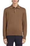 Zegna Baby Island Long-sleeve Polo Shirt In Brown