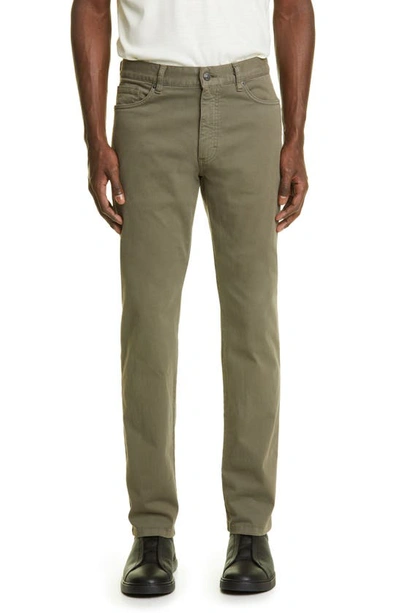 Zegna Stretch Cotton Five-pocket Pants In Green