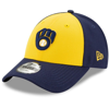 New Era Men's Gold, Navy Milwaukee Brewers Alternate The League 9forty Adjustable Hat In Gold