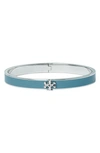 Tory Burch Kira Enamel Hinge Bracelet In Tory Silver / Lanai Blue