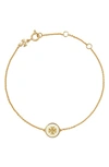 Tory Burch Kira Enamel Pendant Chain Bracelet In Tory Gold / New Ivory
