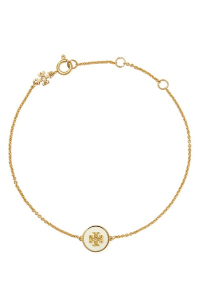 Tory Burch Kira Enamel Pendant Chain Bracelet In Ivory/gold
