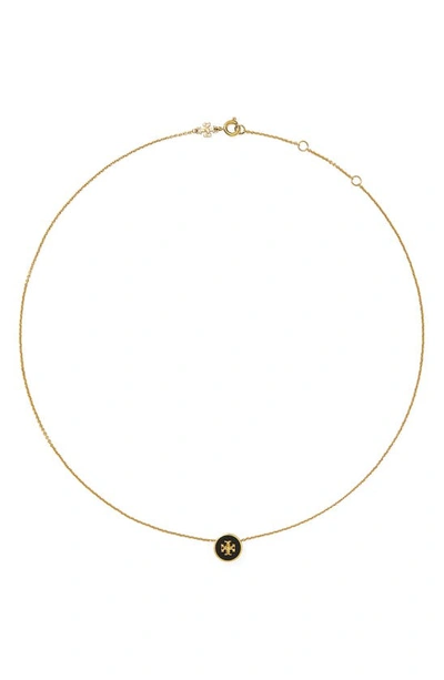 Tory Burch Kira Enameled Pendant Necklace In Tory Gold Black