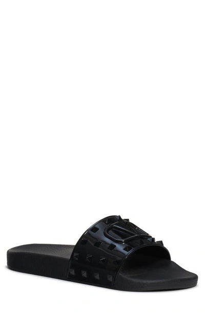 Valentino Garavani Studded Logo Rubber Slide Sandals In Black