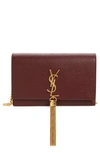Saint Laurent Kate Tassel Leather Wallet On A Chain In Rouge Legion