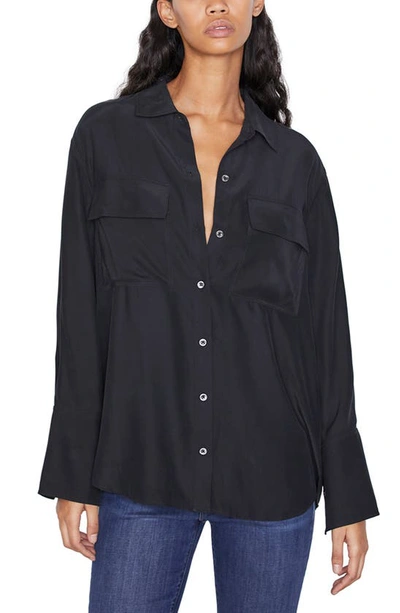 Frame Boyfriend Silk Blouse In Noir