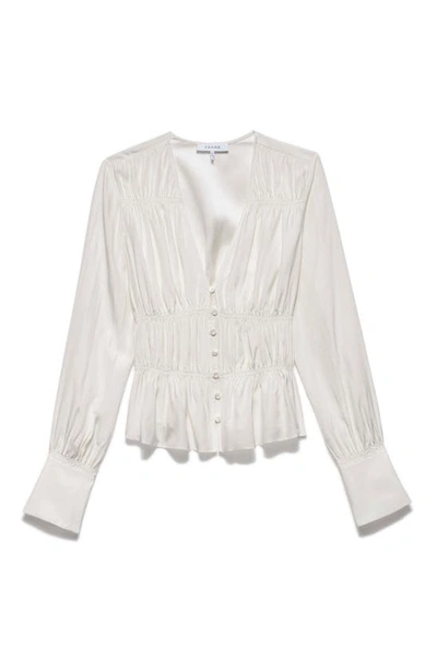 Frame Gathered V-neck Silk Blouse In Off White