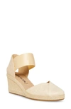 Anne Klein Zoey Womens Canvas Ankle Strap Espadrille Heels In Natural Gold
