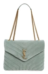 Saint Laurent Loulou Medium Ysl Monogram Suede Flap Shoulder Bag In Vert Opaline