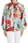 Dolce & Gabbana Habotai Shirt With Pictorial Garden Print In Hc3jd Giard.pitt.fdo Azzur