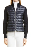 Moncler Knit And Nylon Padded Cardigan In Blue