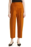 Rebecca Taylor Pleated Stretch Cotton Crop Trousers In Toffee
