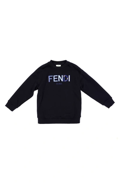 Fendi Kids' Patchwork Logo Cotton Sweatshirt In Navy