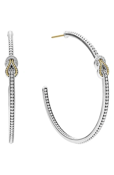 Lagos 18k Yellow Gold & Sterling Silver Newport Diamond Knot Large Hoop Earrings In Silver/gold