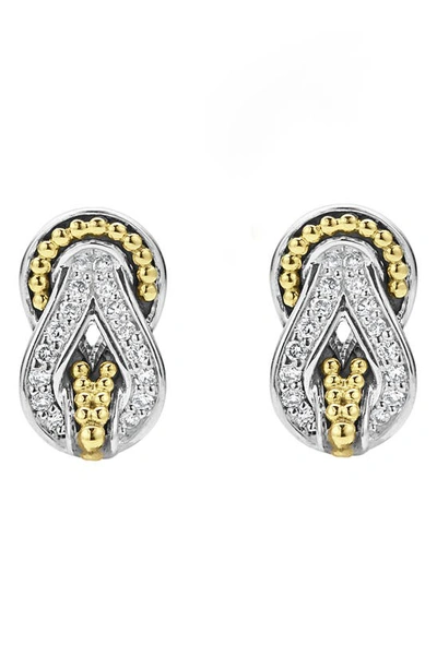 Lagos 18k Yellow Gold & Sterling Silver Newport Diamond Knot Stud Earrings In Silver/gold