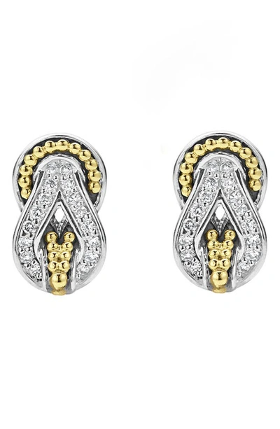 Lagos 18k Yellow Gold & Sterling Silver Newport Diamond Knot Stud Earrings