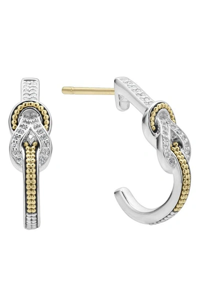 Lagos 18k Yellow Gold & Sterling Silver Newport Diamond Knot Half Hoop Earrings In Silver/gold