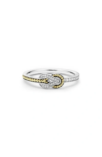 Lagos 18k Yellow Gold & Sterling Silver Newport Diamond Knot Petite Ring