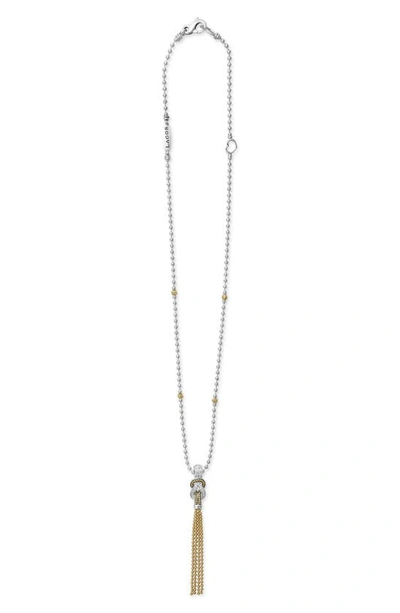 Lagos Newport Diamond 70mm Knot Tassel Pendant Necklace In Silver/gold