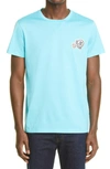 Moncler Archivio Double Logo Patch Cotton T-shirt In Teal