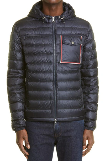 Moncler Lihou Hooded Full-zip Down Jacket In Blue
