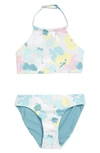Zella Girl Kids' Just Breathe Reversible Two-piece Swimsuit In Blue Clearwater Bono Floral