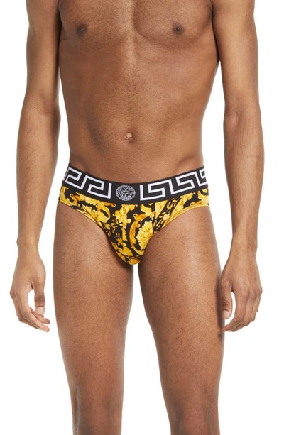Versace Black And Gold Cotton Briefs In Yellow