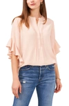 VINCE CAMUTO RUFFLE SLEEVE SPLIT NECK BLOUSE