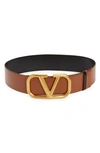 Valentino Garavani Vlogo Reversible Leather Belt In Brown