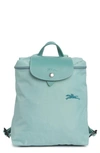 Longchamp Mini Le Pliage Green Recycled Canvas Backpack In Lagoon