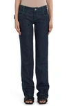 Bottega Veneta Denim Straight-leg Contrast-stitch Pants In Blue
