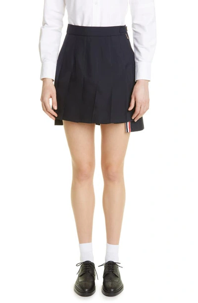 Thom Browne Women Mini Dropped Back Pleated Skirt In School Uniform Plain Weave In Blue