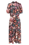 Julia Jordan Floral Puff Sleeve Midi Dress In Black/mult
