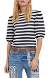 Maje Marigna Striped Elbow Length Sleeve Sweater In Navy Ecru
