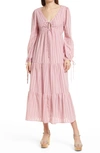 Charles Henry Tiered Long Sleeve Midi Dress In Blush