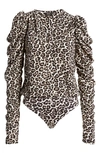 Afrm Danna Puff Sleeve Bodysuit In Spring Leopard