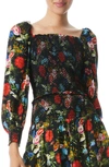 ALICE AND OLIVIA COOPER FLORAL SMOCKED BODICE TOP