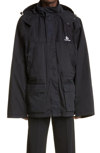 Balenciaga Embroidered Double B Logo Cotton Parka In Чёрный | ModeSens