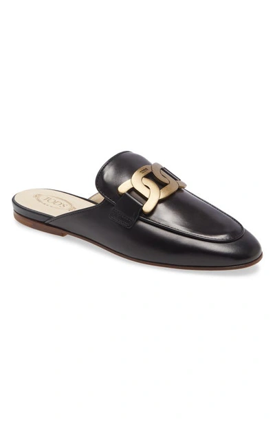 Tod's Sabot Plaque Detail Mules In Nero